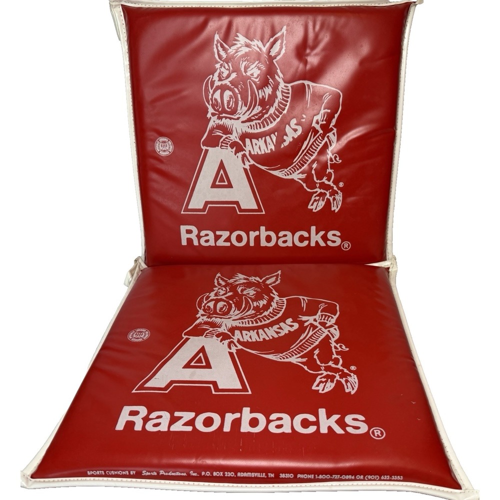Vintage Arkansas Razorbacks Hogs‎ Stadium Padded Seat 2 Cushions 14.5" x 14.5"